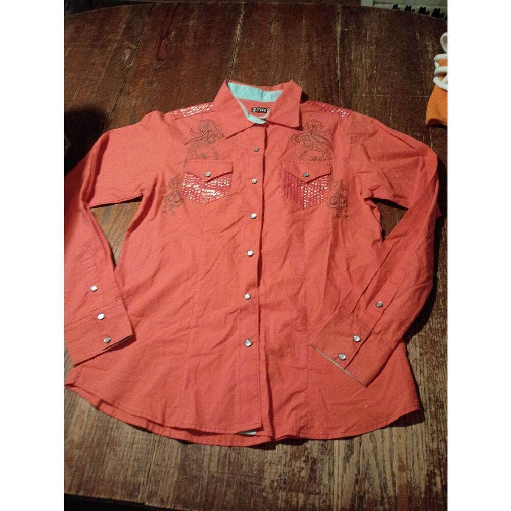 Large Cruel Orange Blue Grey Sequin Embellished Long Sleeve Button Shirt Blouse